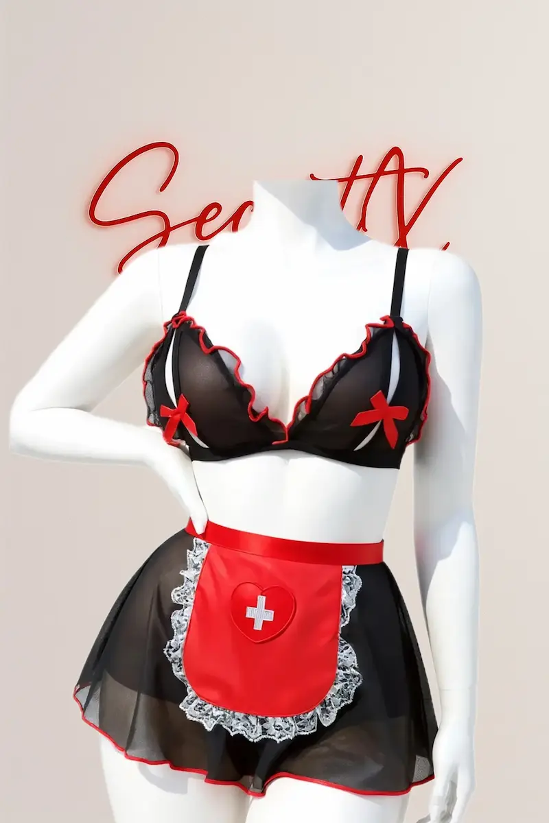 لباس کاستوم پرستاری رنگ مشکی مدل دامن دار دو تیکه